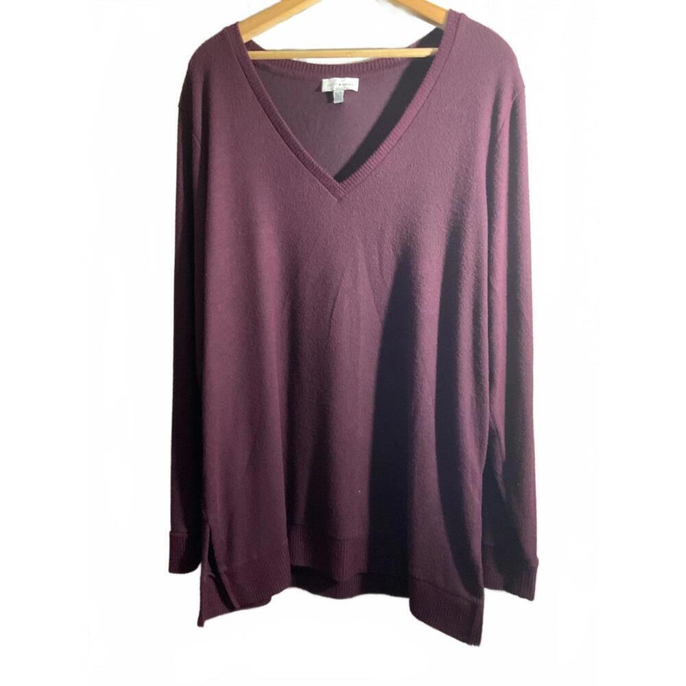 Vintage Lucky Brand Ribbed Women's V-Neck Sweater Tunic Burgundy XL